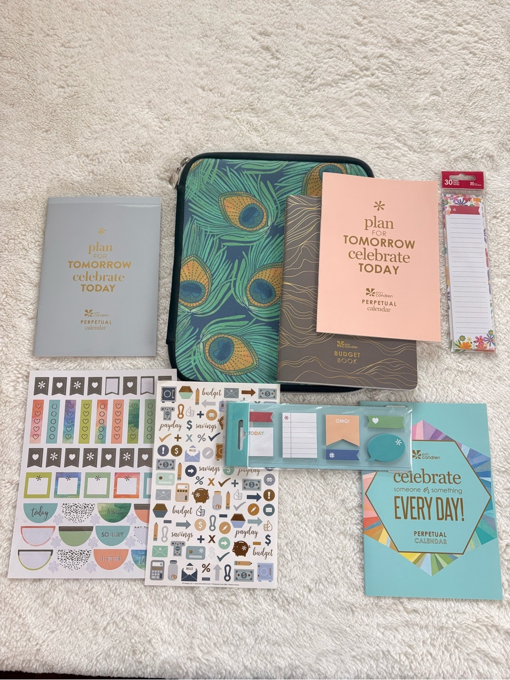 Erin Condren Peacock Print Planner Set, planners and stickies